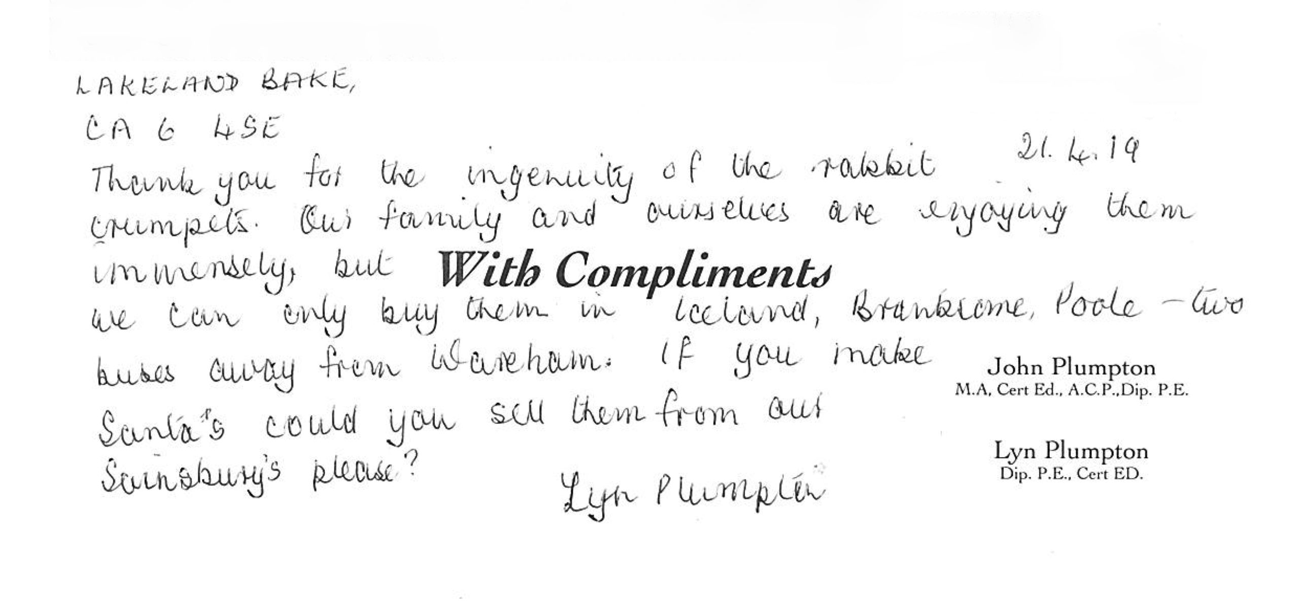 Lyn Plumpton letter